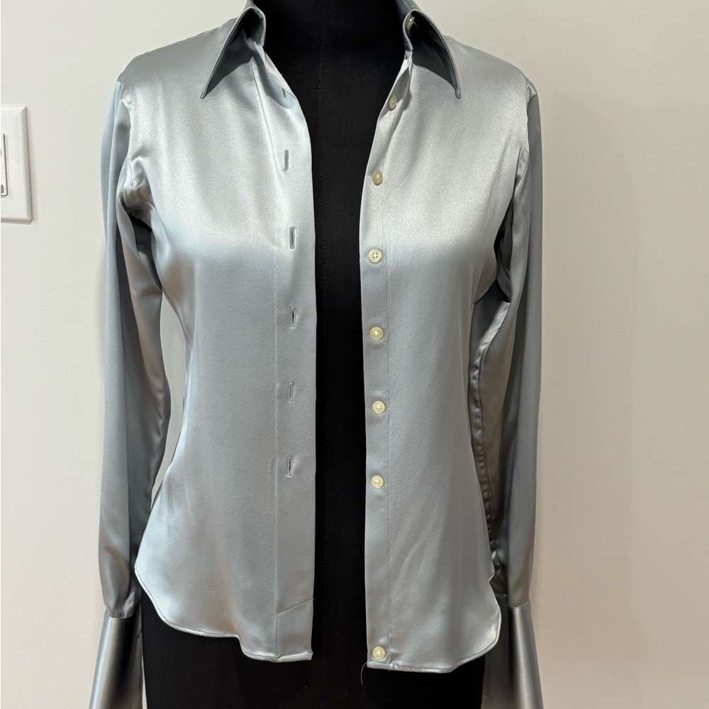 Elegant Silver Satin Women's Top
